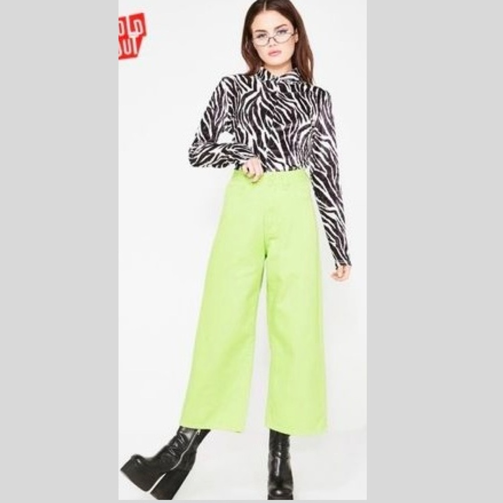 Lazy Oaf Lime Wide Leg Jeans, Sz 26